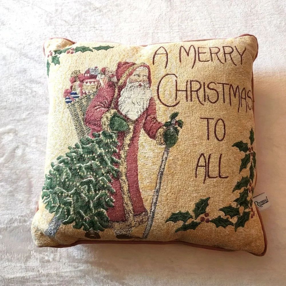 Riverdale Decorative Christmas Santa Pink Tapestry Pillow